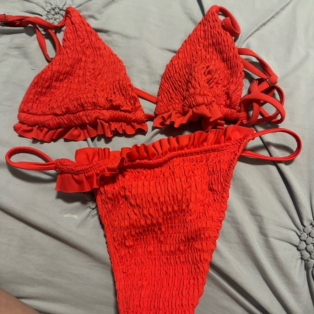 Red Ruffled Bikini Set